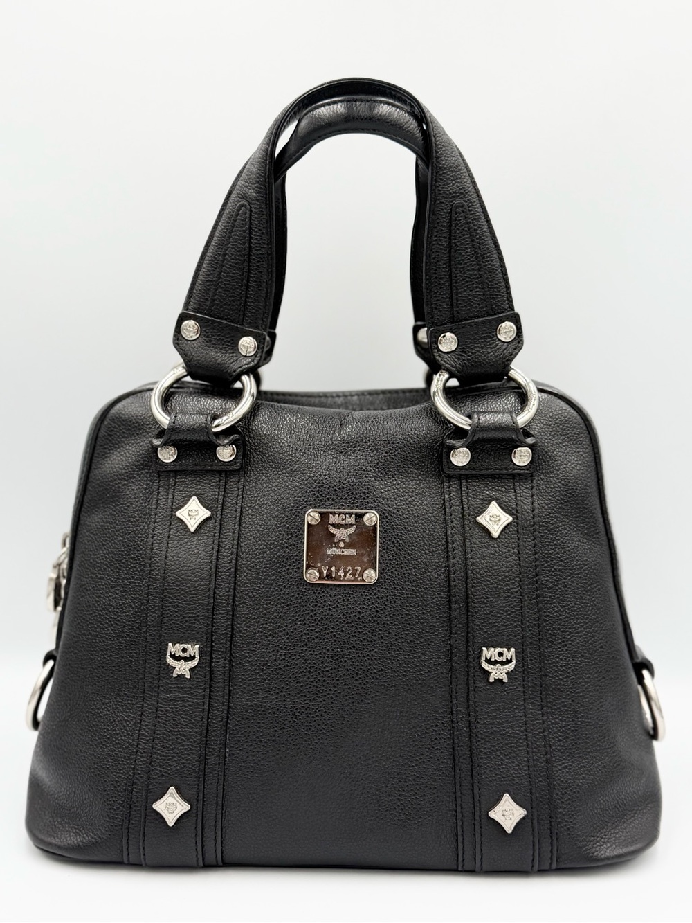 MCM Black Leather Top-Handle Satchel
